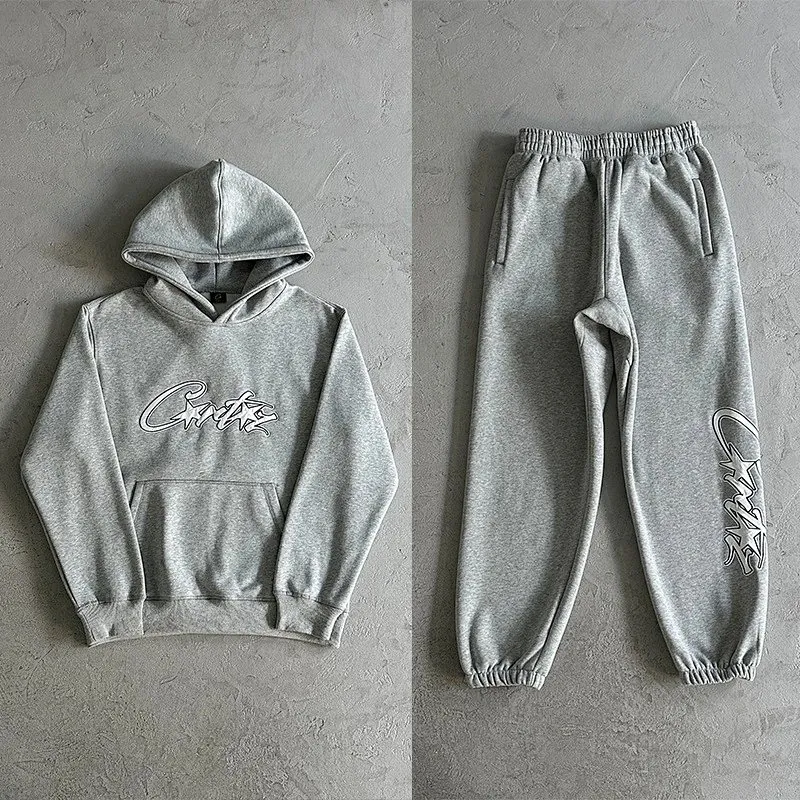 Corteiz Script Logo Grey Hoodie And Sweatpants