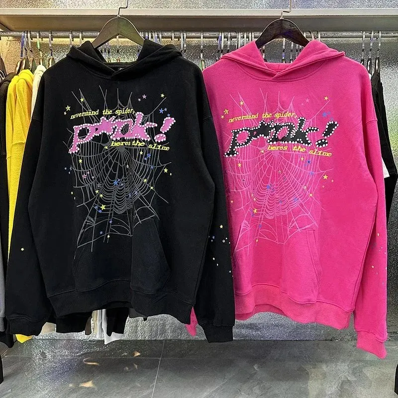 Sp5der Punk Web Hoodie Black Pink