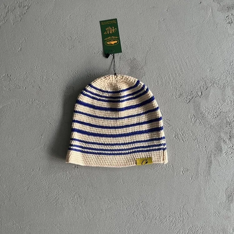 Corteiz Striped Knit Beanie Navy