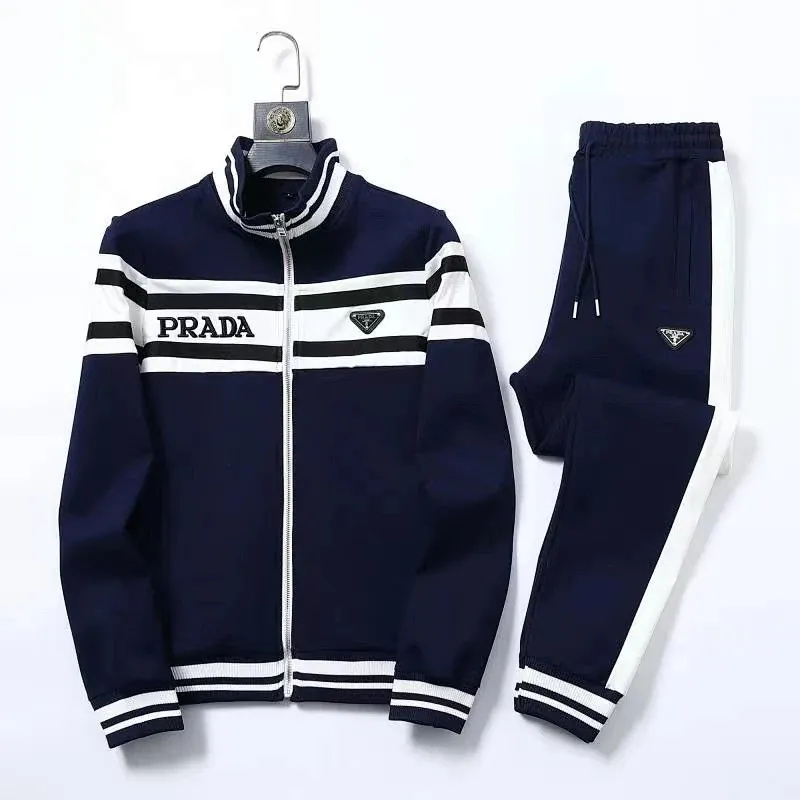Prada Logo Stripe Track Jacket and Pants Set Navy