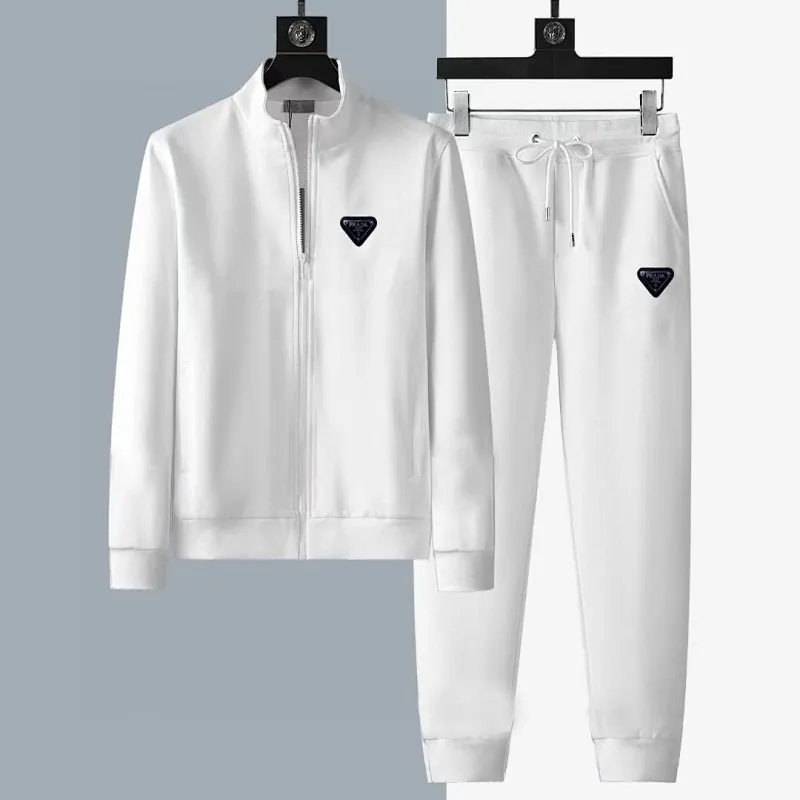 Prada Triangle Logo Zip Hoodie and Pants Set White