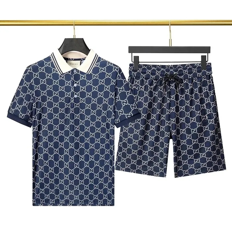 Gucci GG Monogram Polo Shirt and Shorts Set Navy
