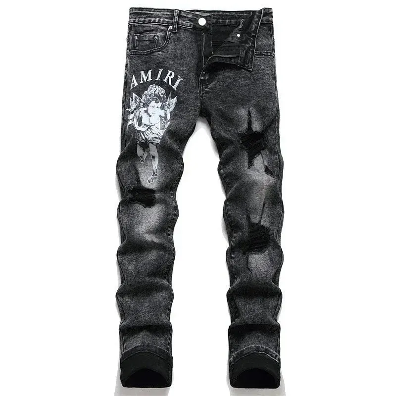 Amiri Graphic Print Distressed Jeans