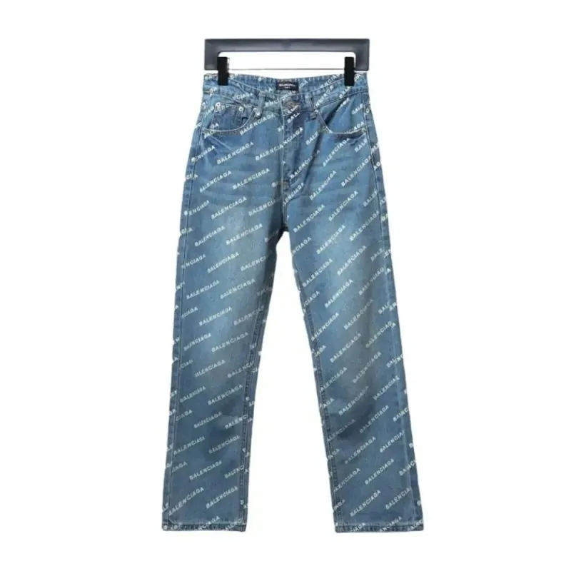 Balenciaga Allover Logo Print Denim Jeans