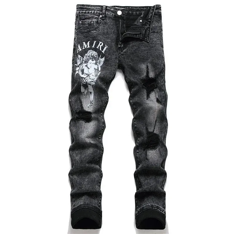 Amiri Tiger Star Grey Ripped Jeans