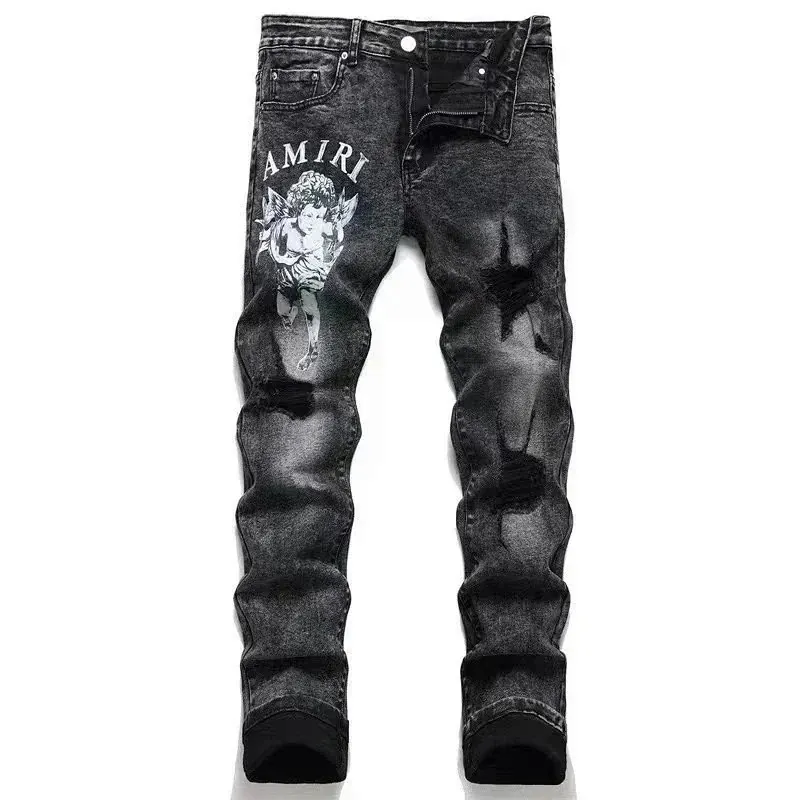 Amiri Tiger Print Distressed Jeans