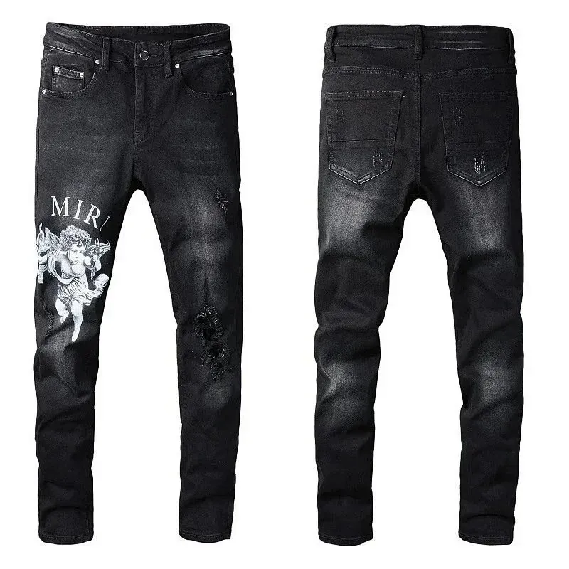 Amiri Cherub Print Black Ripped Jeans