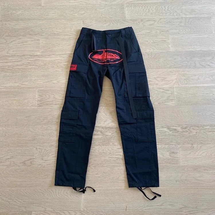 Corteiz Alcatraz Logo Navy Cargo Pants