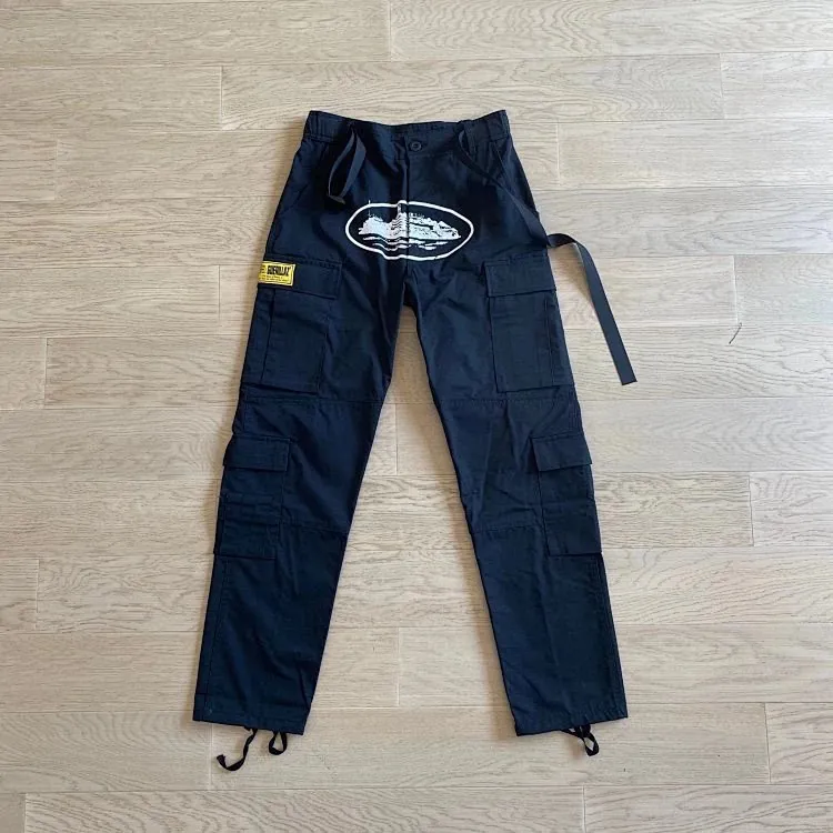 Corteiz Alcatraz Logo Navy Cargo Pants