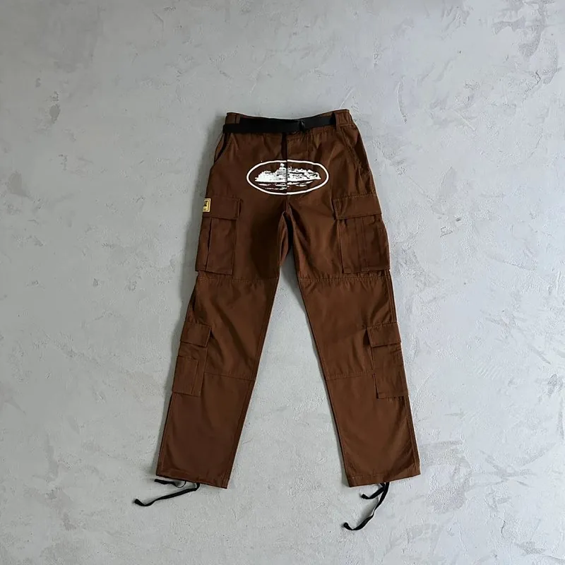 Corteiz Alcatraz Logo Brown Cargo Pants