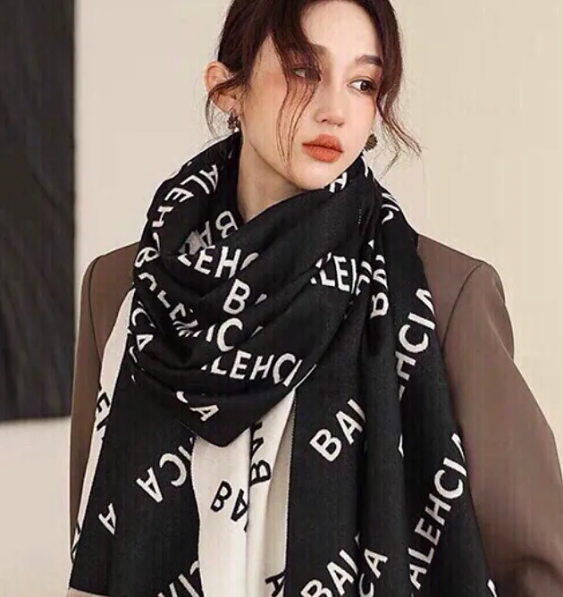 Balenciaga Allover Logo Wool Scarf Black