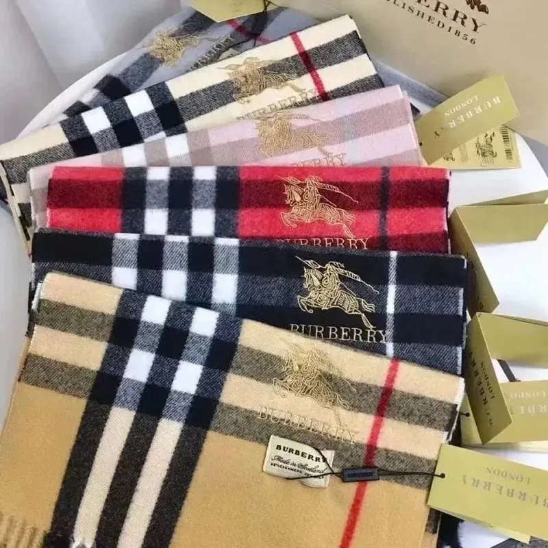 Burberry Check Knight Logo Cashmere Scarf
