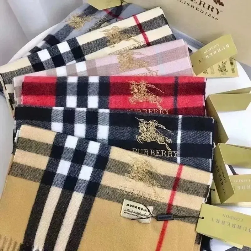 Burberry Check Knight Logo Cashmere Scarf