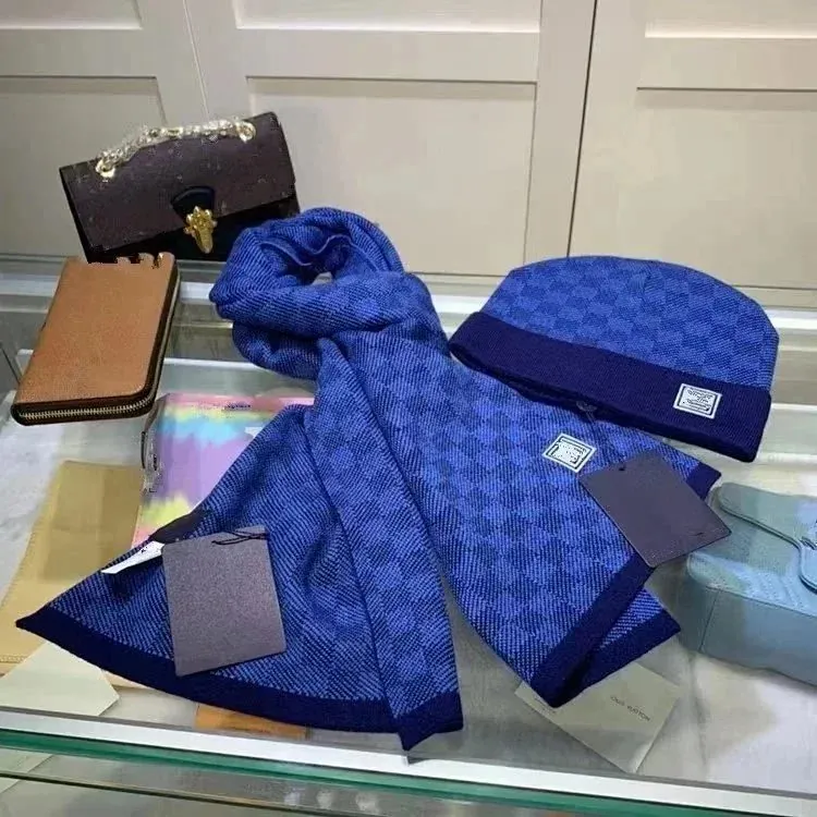 Louis Vuitton Damier Scarf and Beanie Set Blue