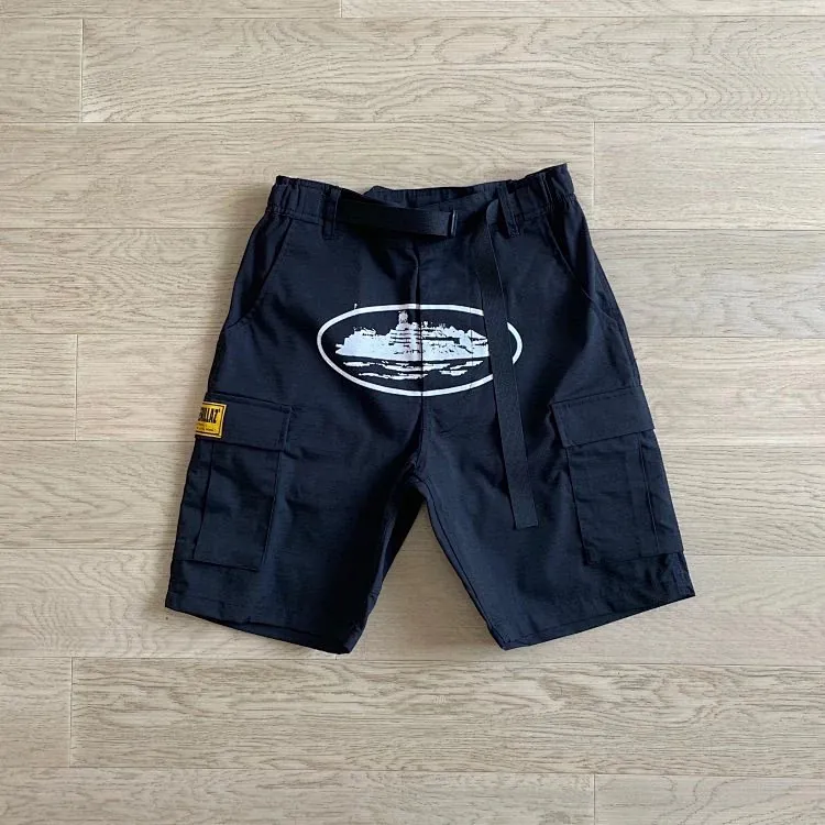 Corteiz Alcatraz Logo Navy Cargo Shorts