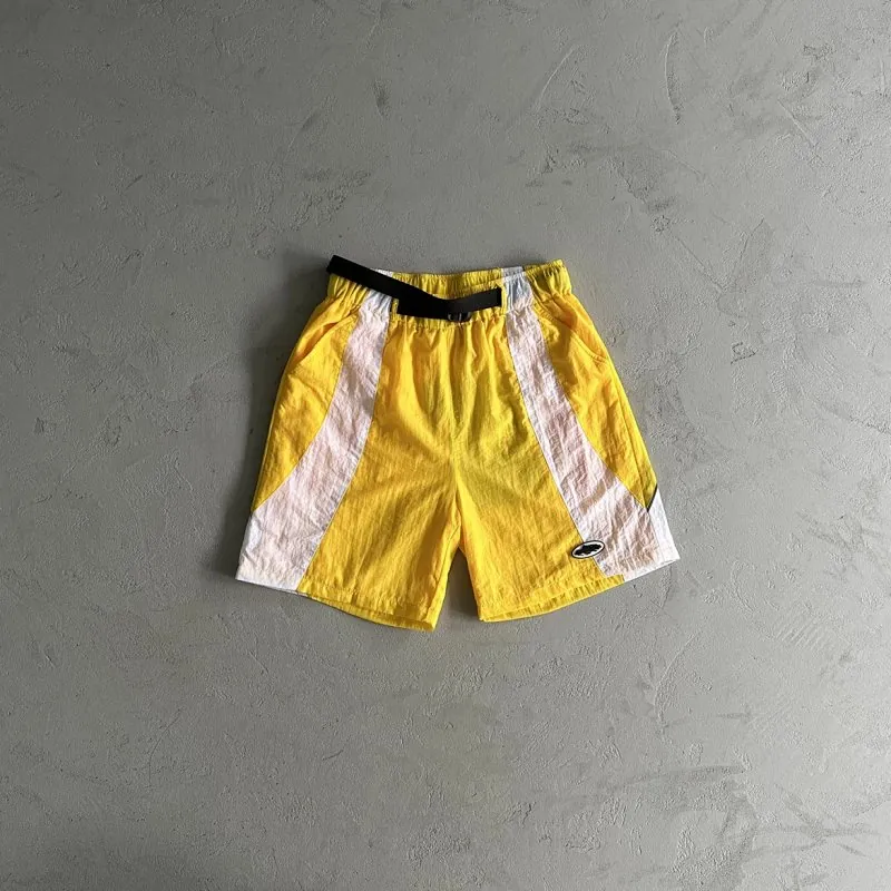 Corteiz Yellow Panelled Nylon Shorts