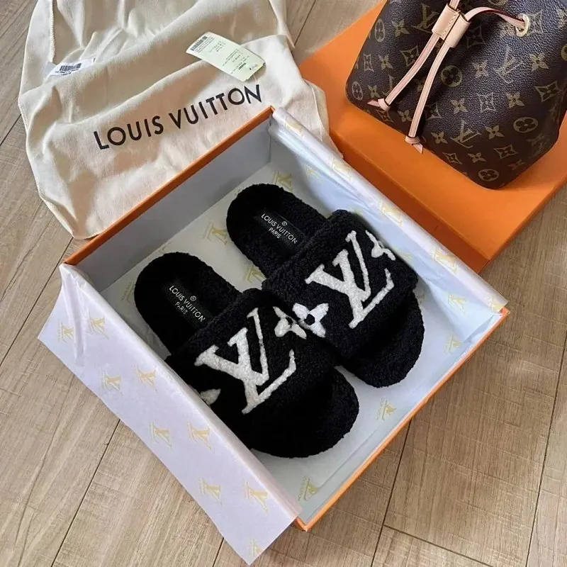 Louis Vuitton LV Logo Shearling Slide Sandals