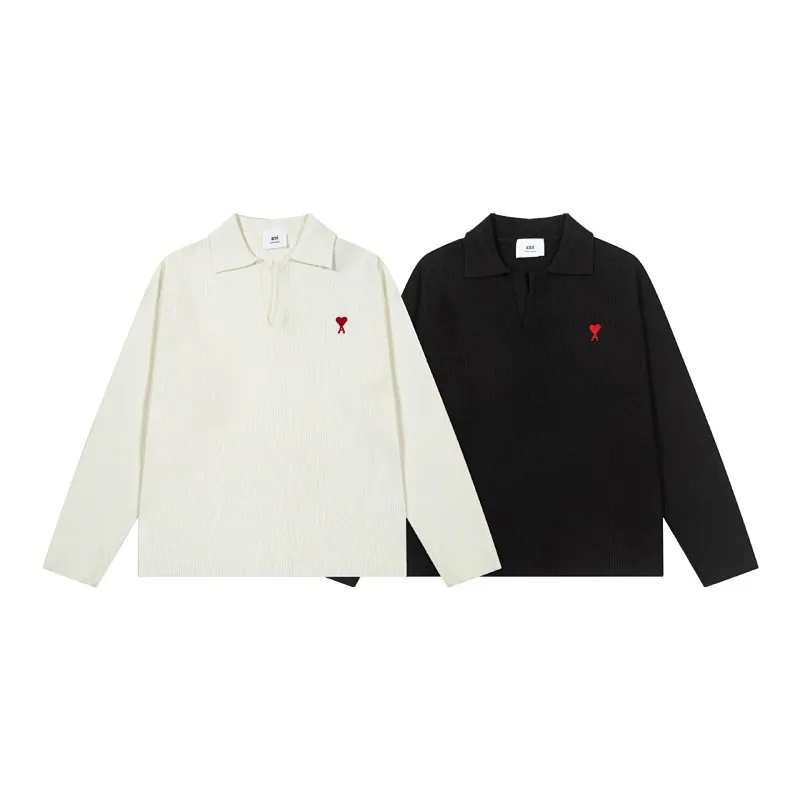 Ami Paris Heart Logo Long Sleeve Polo Shirt