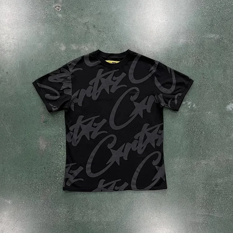 Corteiz All Over Script Print Black T-Shirt