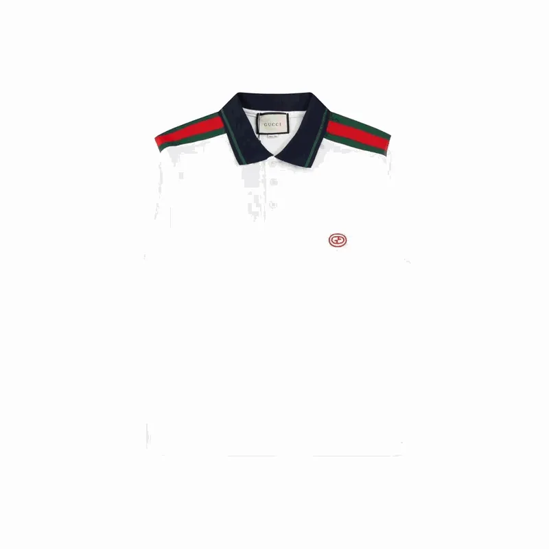 Gucci Web Collar White Polo Shirt
