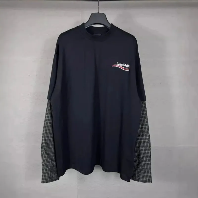 Balenciaga Campaign Logo Check Sleeve Long Sleeve Tee