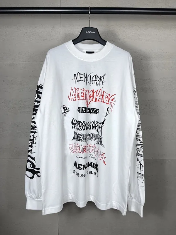 Balenciaga Gothic Logo Print Long Sleeve T-Shirt
