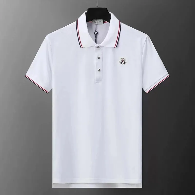 Moncler Striped Collar Polo Shirt White