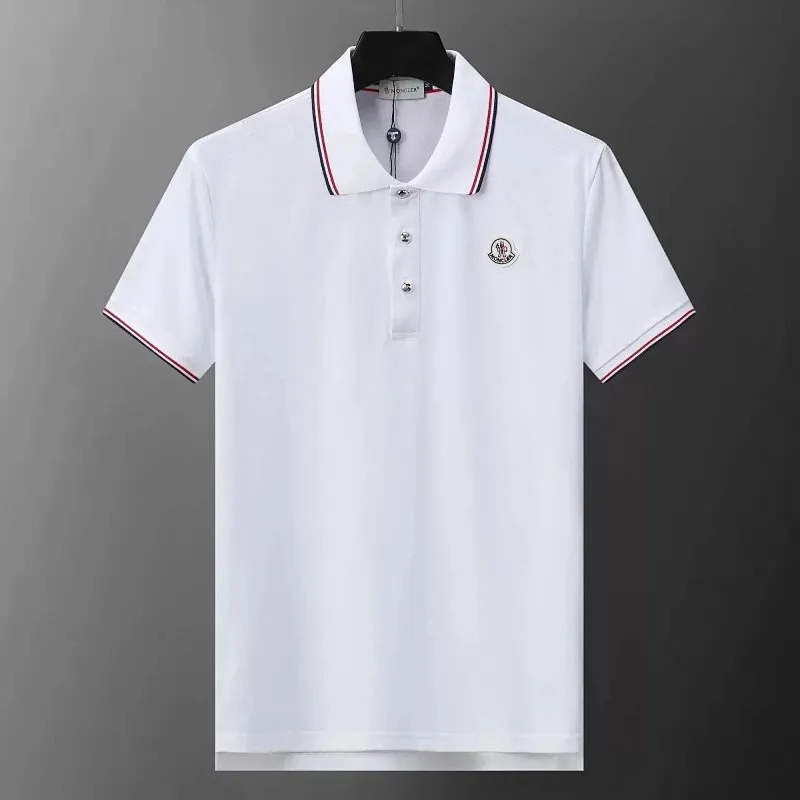 Moncler Striped Collar Polo Shirt White