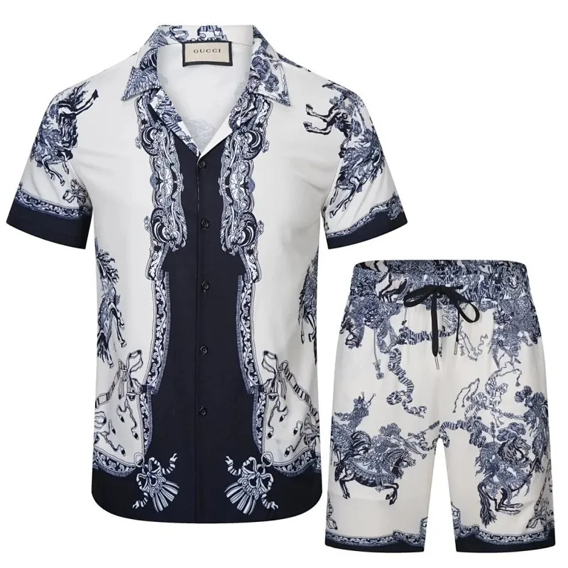 Gucci Blue Porcelain Print Shirt Shorts Set
